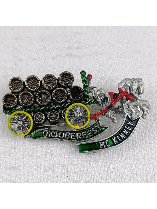 Source Unknown Other - Oktoberfest Hat Pin Horse Drawn Conestoga Beer Wagon Kitchener Mckinney metal